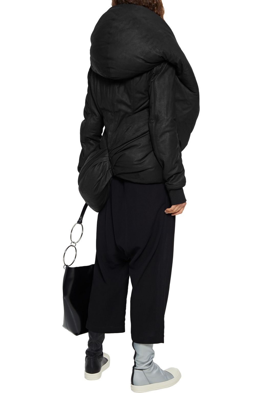 RICK OWENS Root draped distressed nubuck hooded down jacket