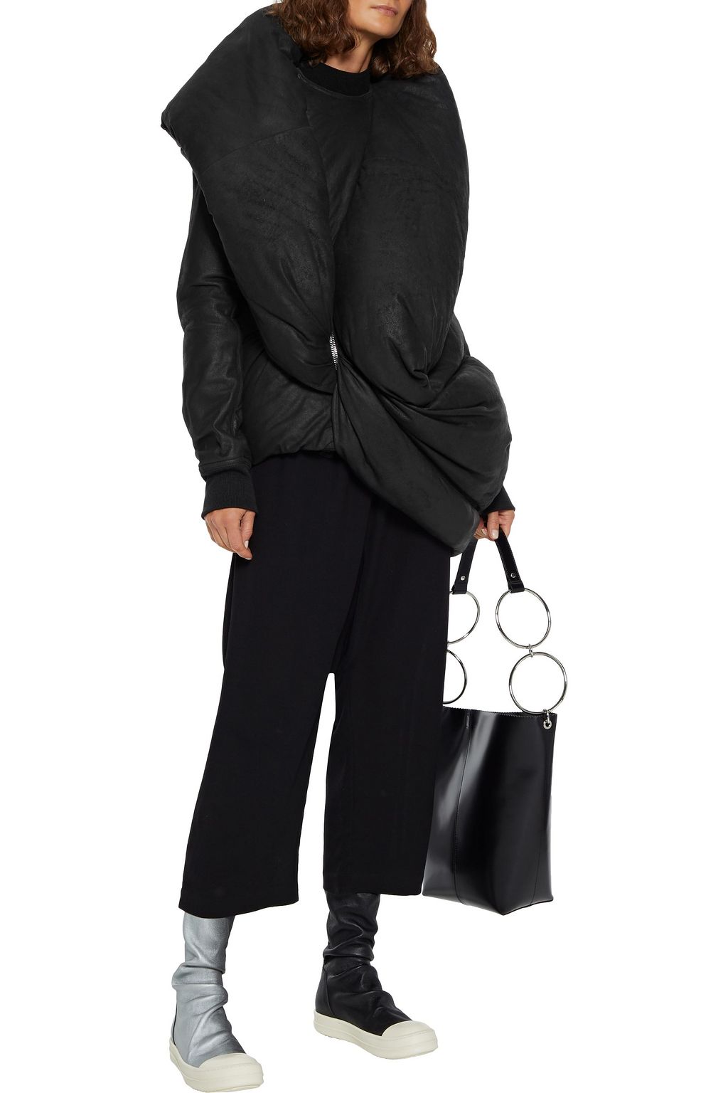 RICK OWENS Root draped distressed nubuck hooded down jacket