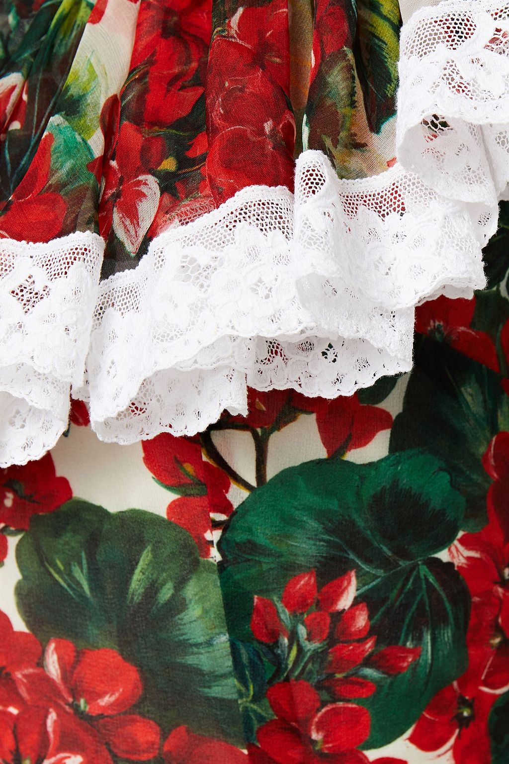 DOLCE&GABBANA Lace-trimmed floral-print silk-blend voile gown