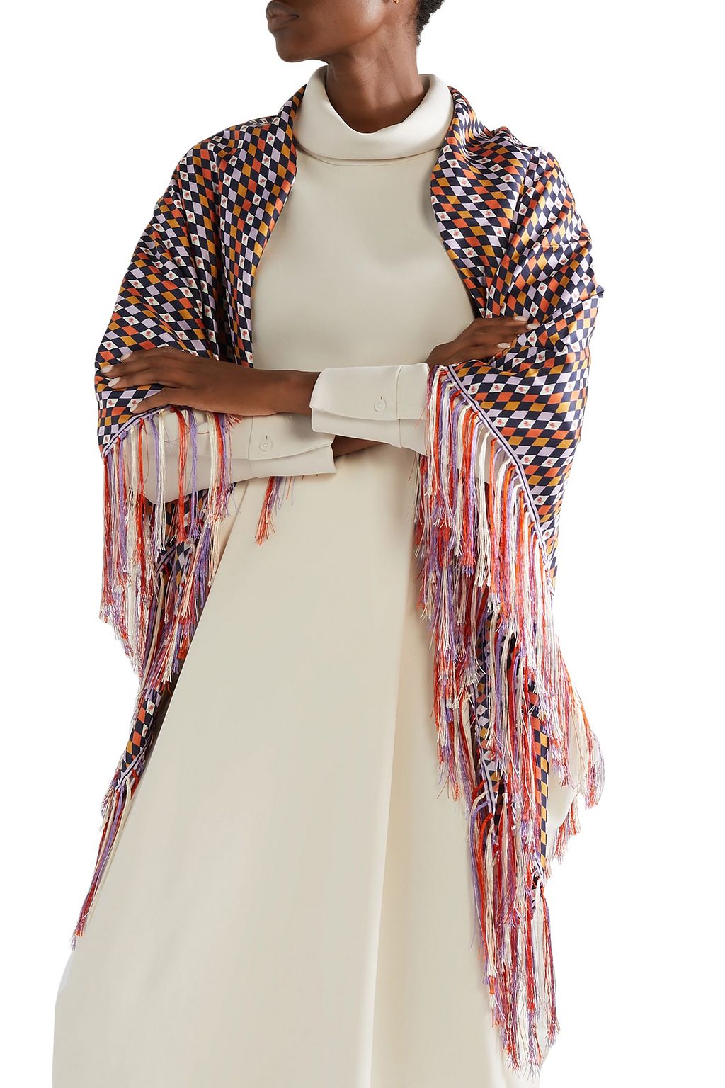 GABRIELA HEARST Rhombus fringed printed silk-twill scarf