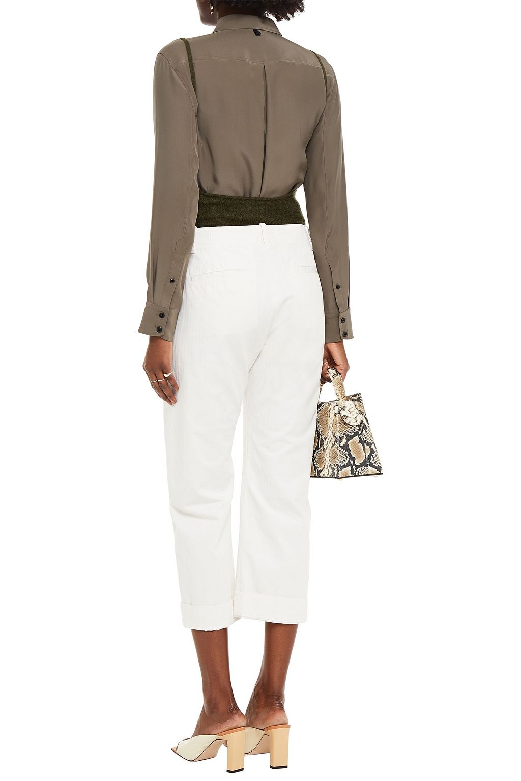 NILI LOTAN Tomboy cropped herringbone cotton straight-leg pants