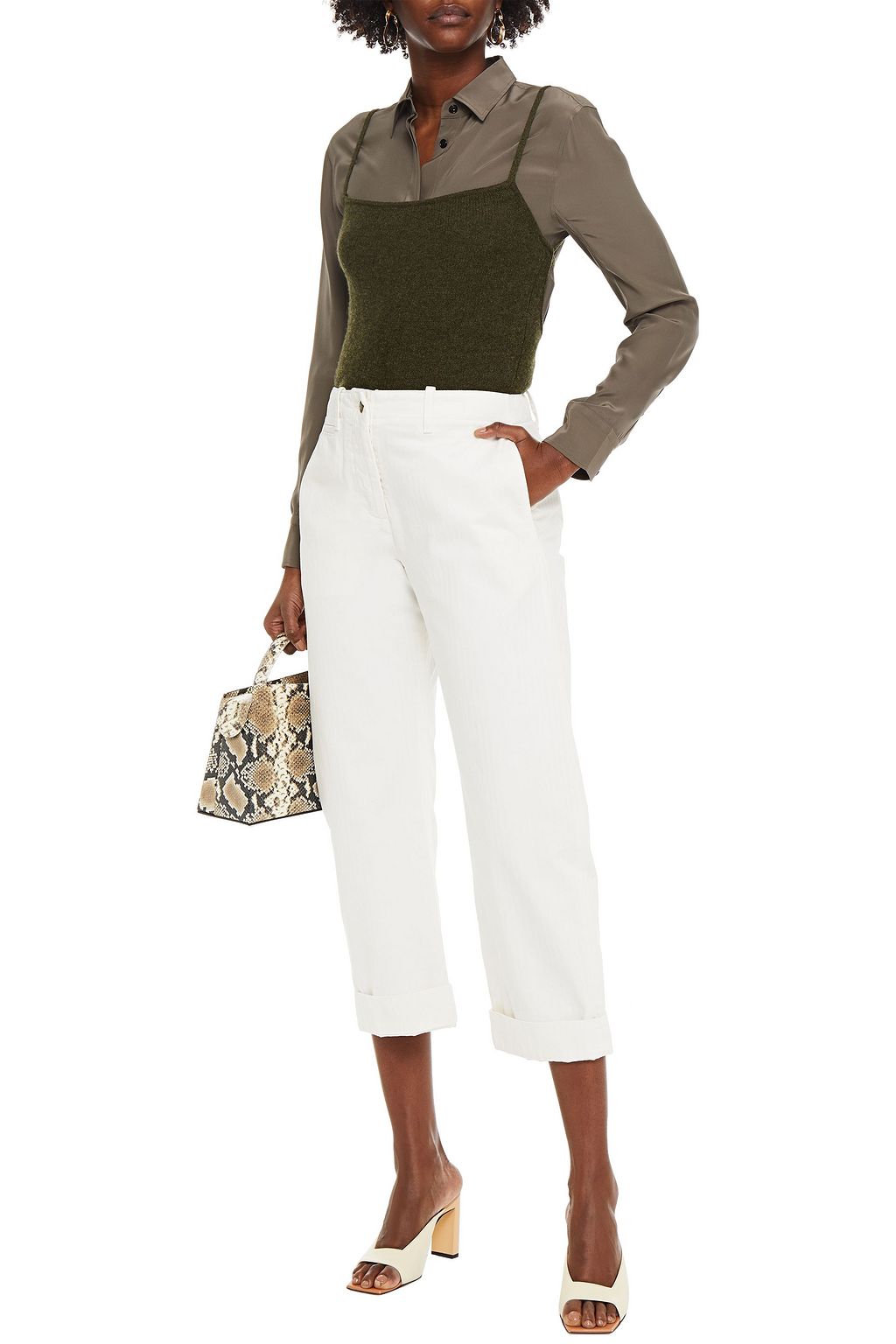 NILI LOTAN Tomboy cropped herringbone cotton straight-leg pants