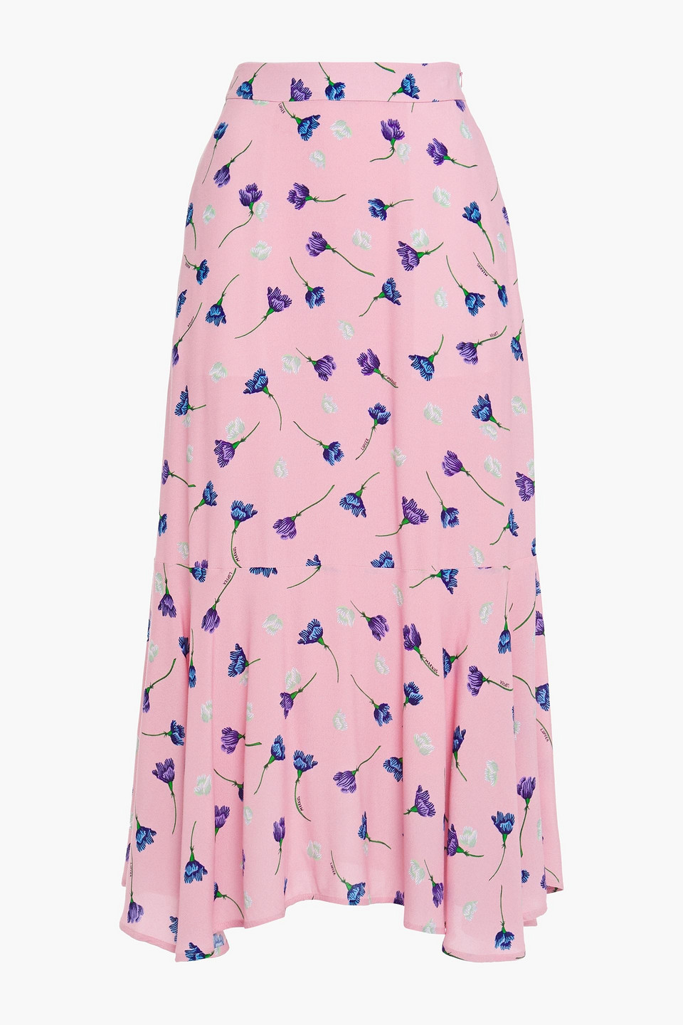 Markus Lupfer Woman Fluted Floral-print Crepe Midi Skirt Baby Pink Size 14