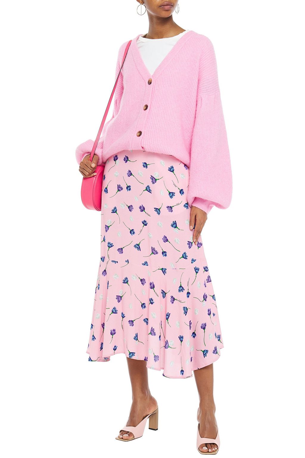 MARKUS LUPFER Greta asymmetric floral-print crepe midi skirt