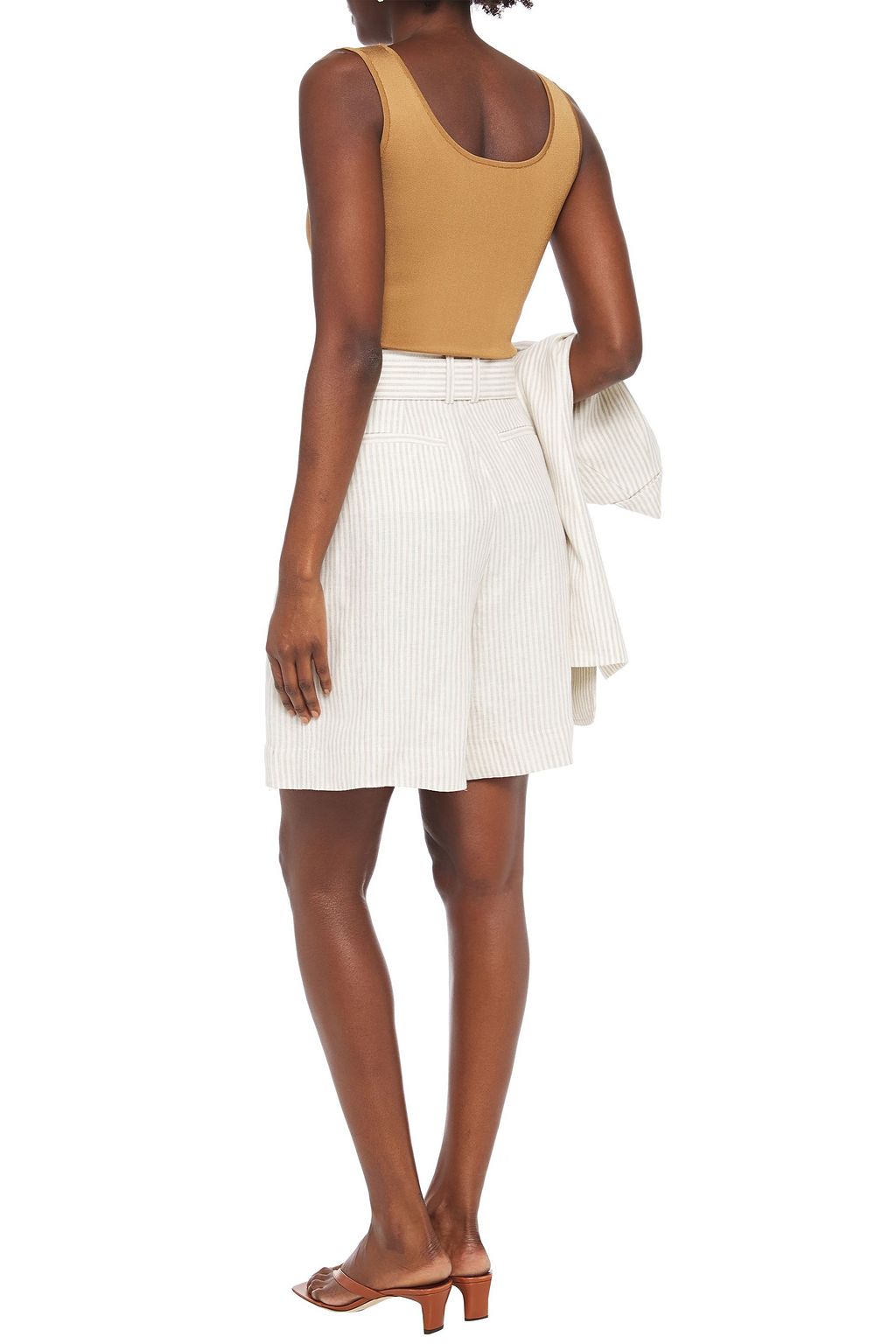 ZIMMERMANN Belted pleated striped linen culottes