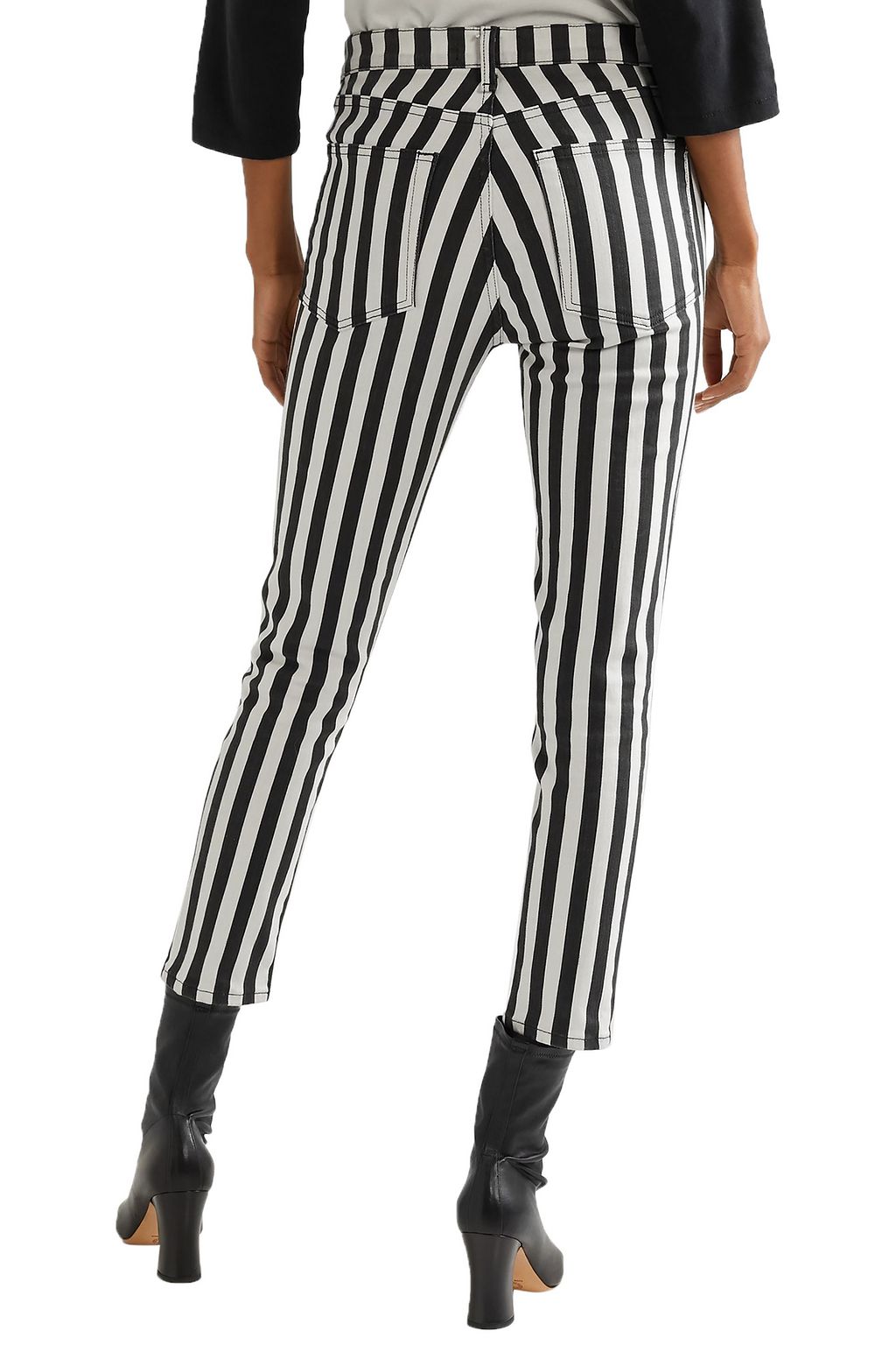 NILI LOTAN Cropped striped high-rise skinny jeans