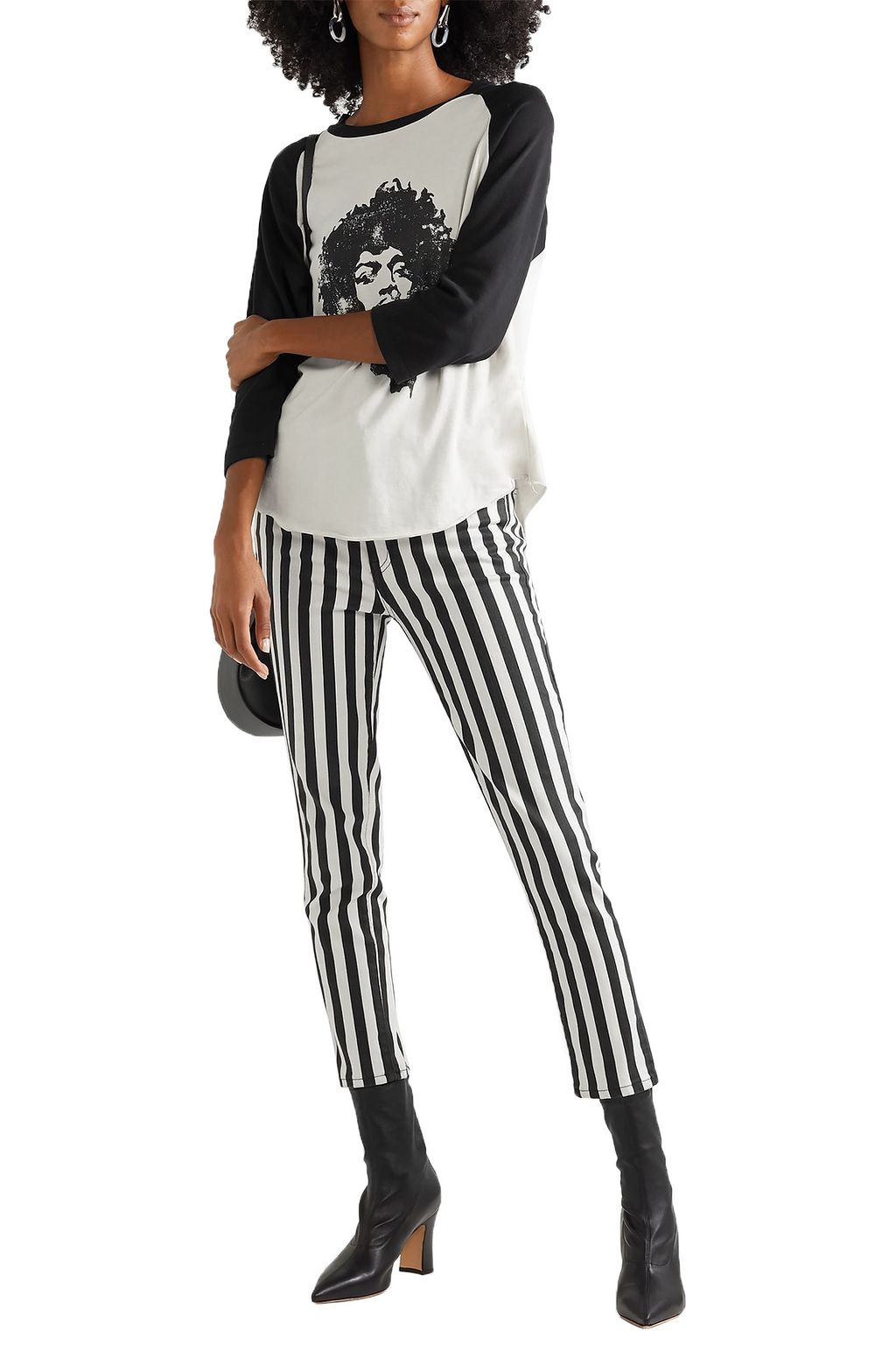 NILI LOTAN Cropped striped high-rise skinny jeans