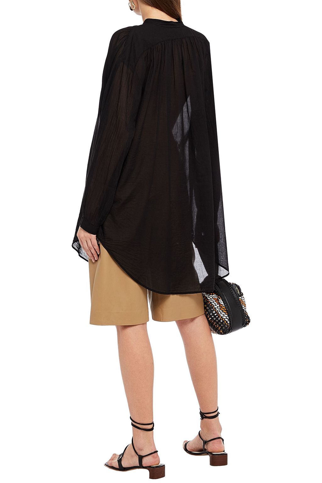 SKIN Gathered cotton-voile shirt