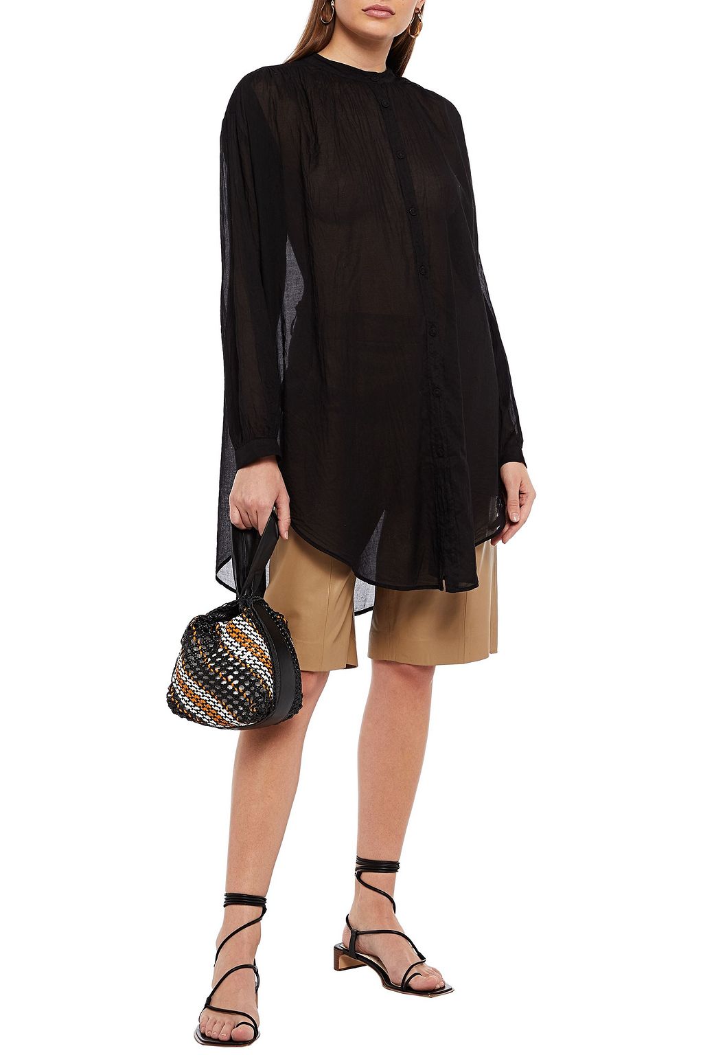 SKIN Gathered cotton-voile shirt