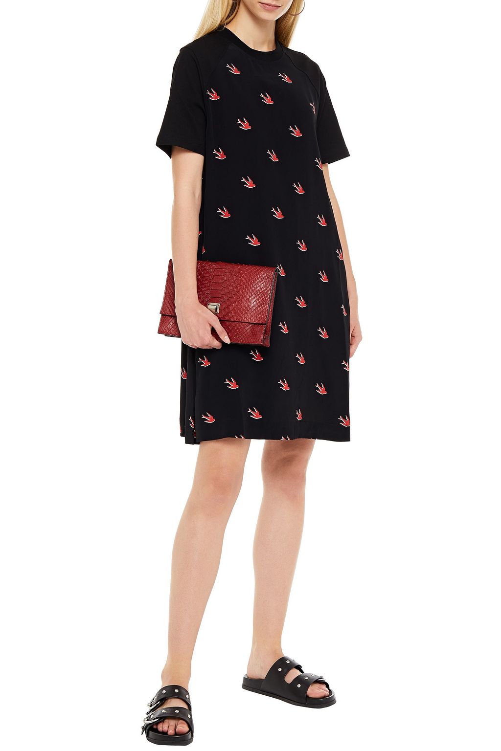 MCQ ALEXANDER MCQUEEN Jersey-paneled printed crepe de chine mini dress