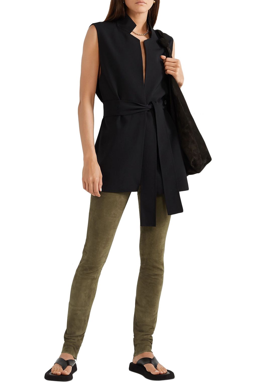 THE ROW Tomo paneled stretch-suede skinny pants