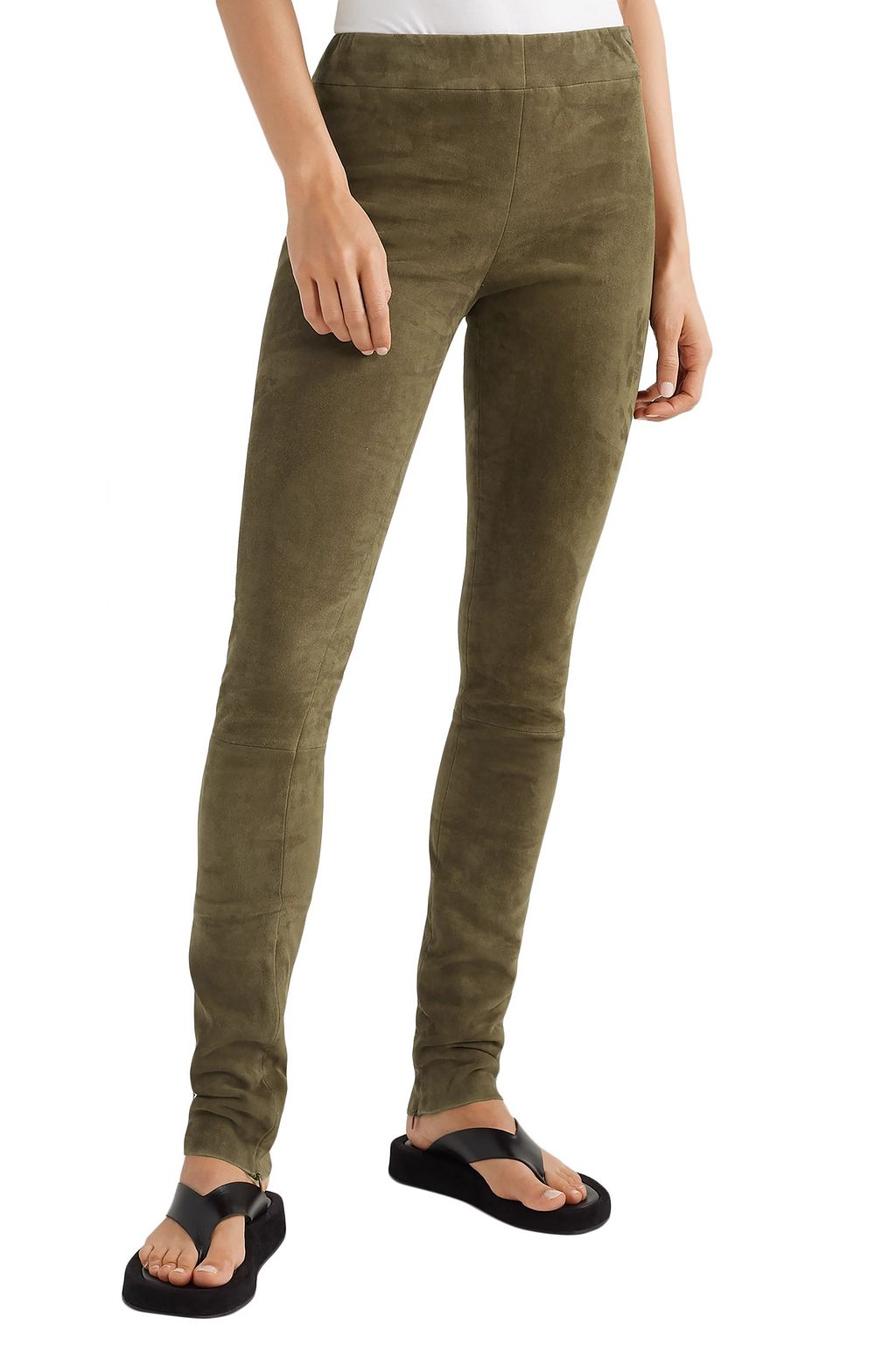THE ROW Tomo paneled stretch-suede skinny pants