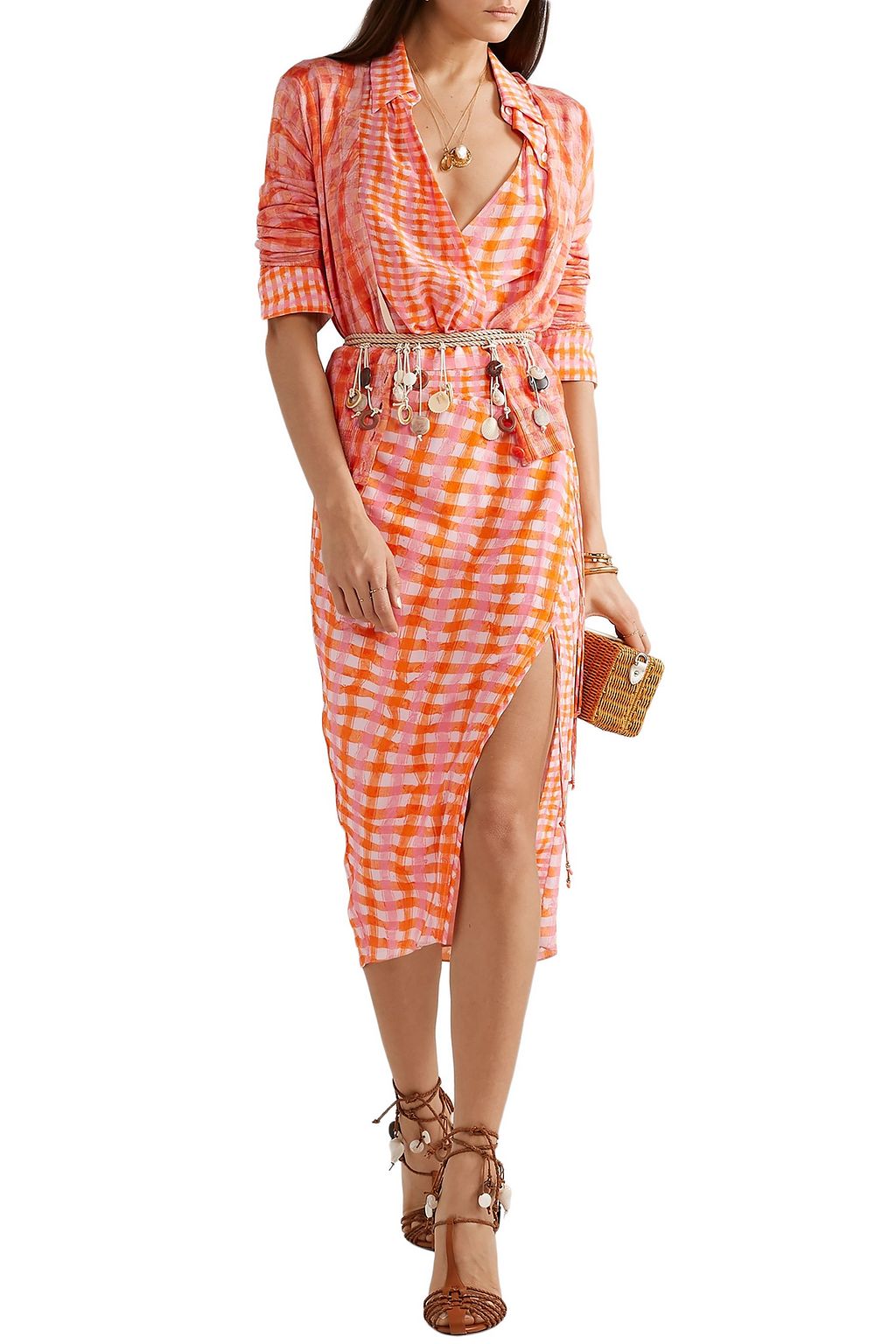 ALTUZARRA Constantina wrap-effect checked silk crepe de chine midi dress