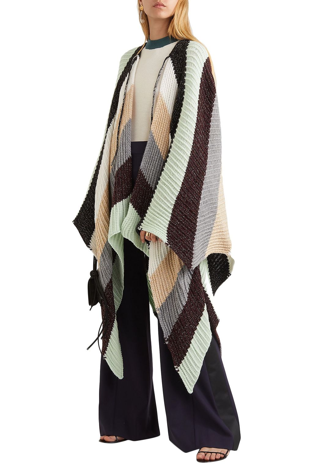 MISSONI Metallic striped wool-blend poncho