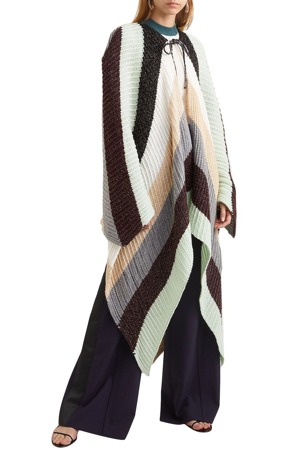 MISSONI Metallic striped wool-blend poncho