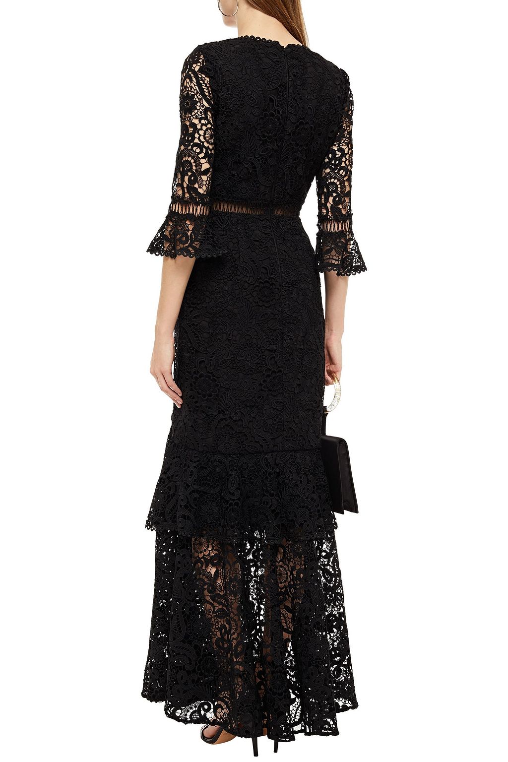 ML MONIQUE LHUILLIER Fluted guipure lace gown