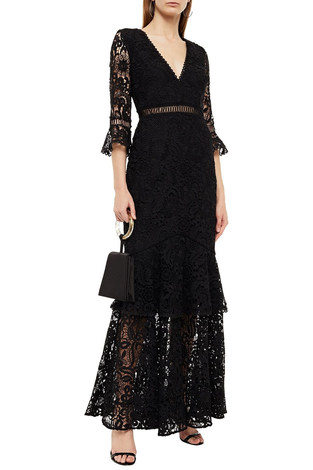 ML MONIQUE LHUILLIER Fluted guipure lace gown