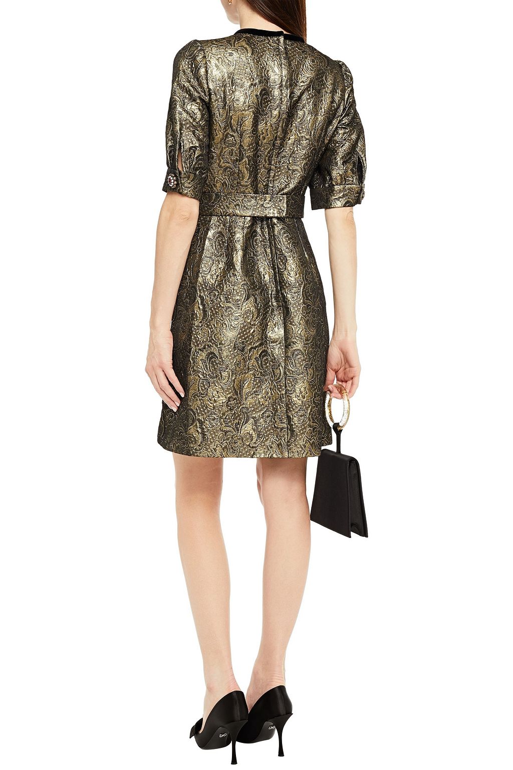 DOLCE&GABBANA Minikleid aus Jacquard in Metallic-Optik mit Zierknöpfen und Samtbesatz