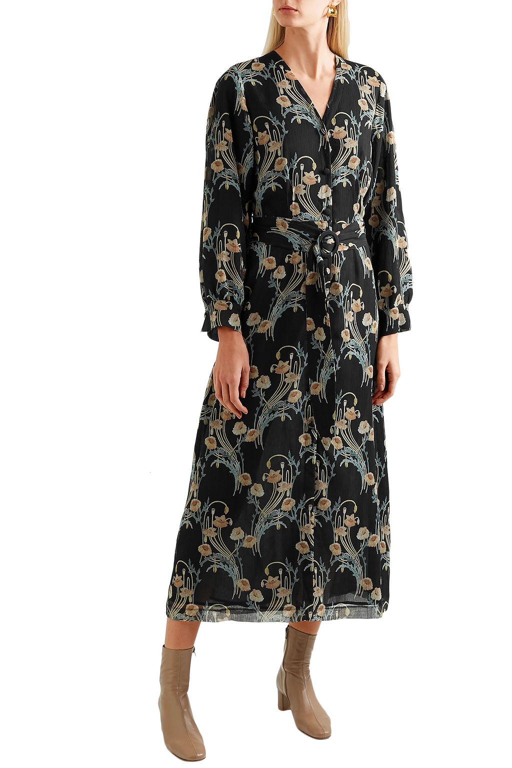 NANUSHKA Femme floral-print crepon midi dress
