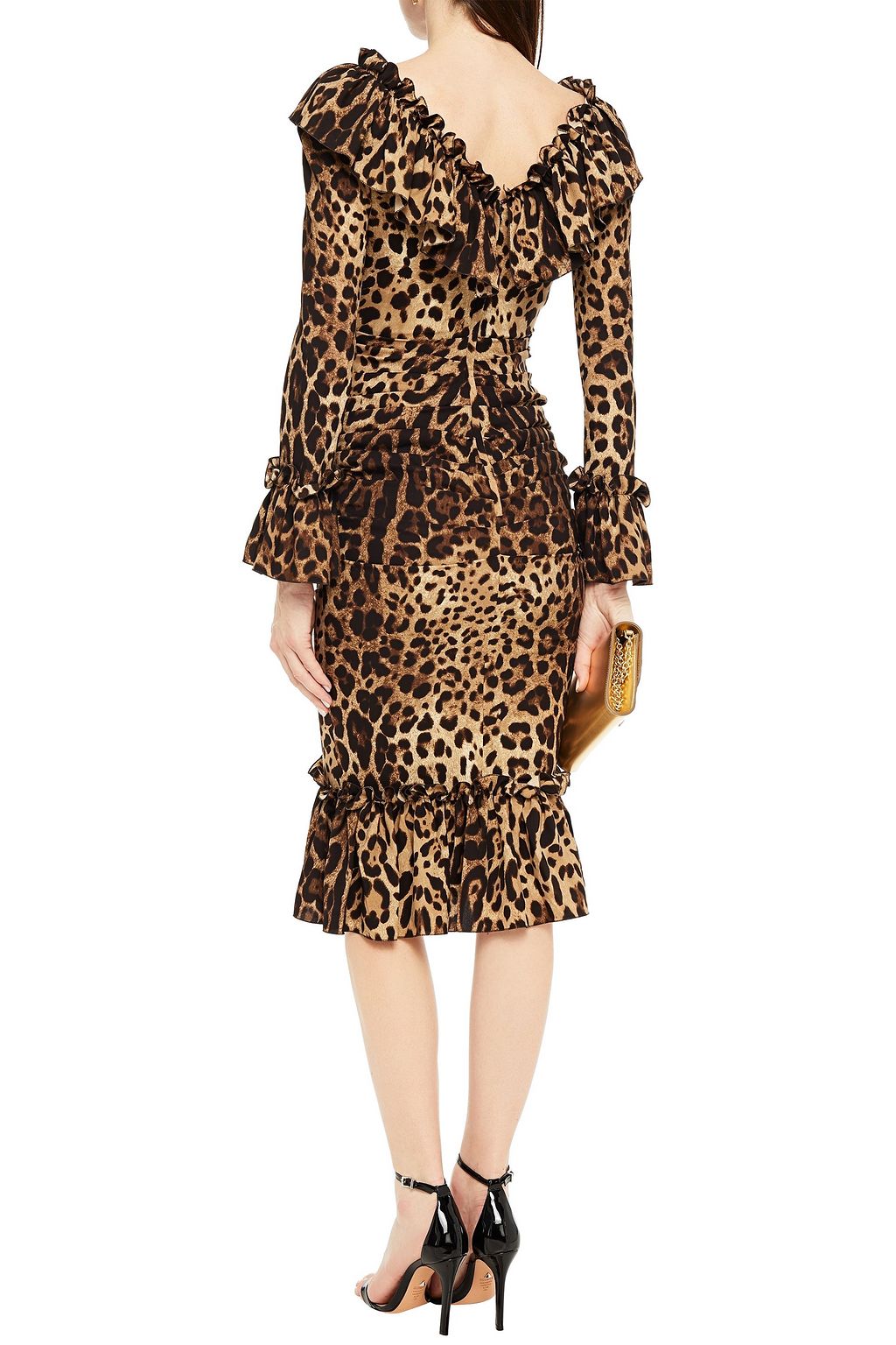 DOLCE&GABBANA Ruffled leopard-print stretch-silk dress