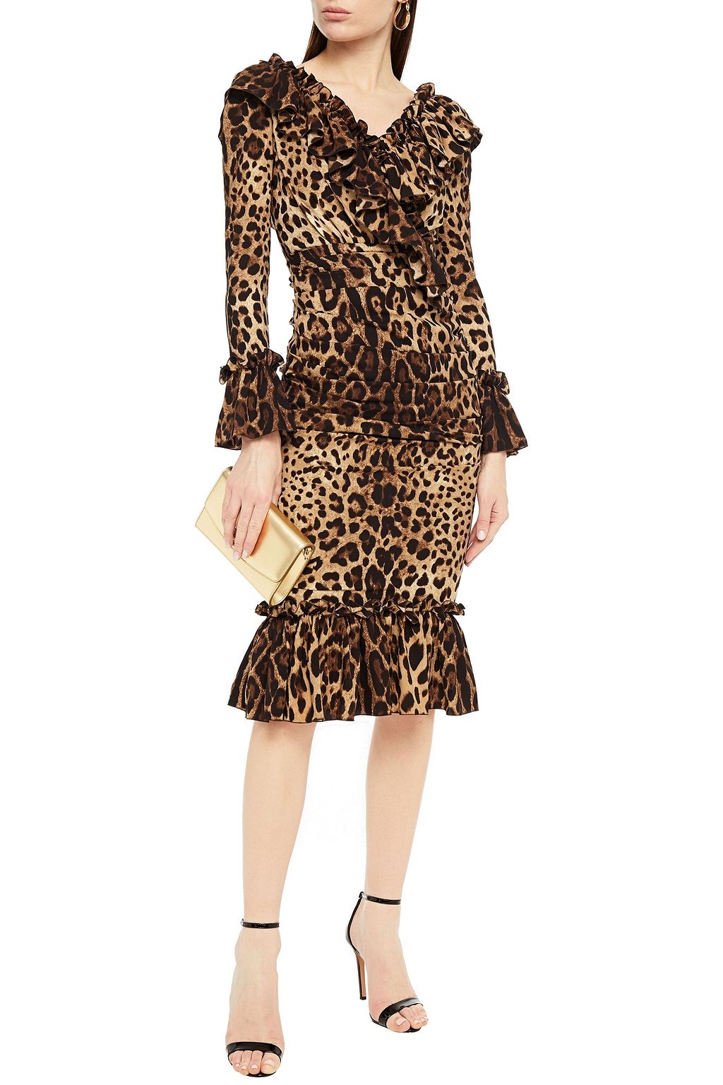 DOLCE&GABBANA Ruffled leopard-print stretch-silk dress