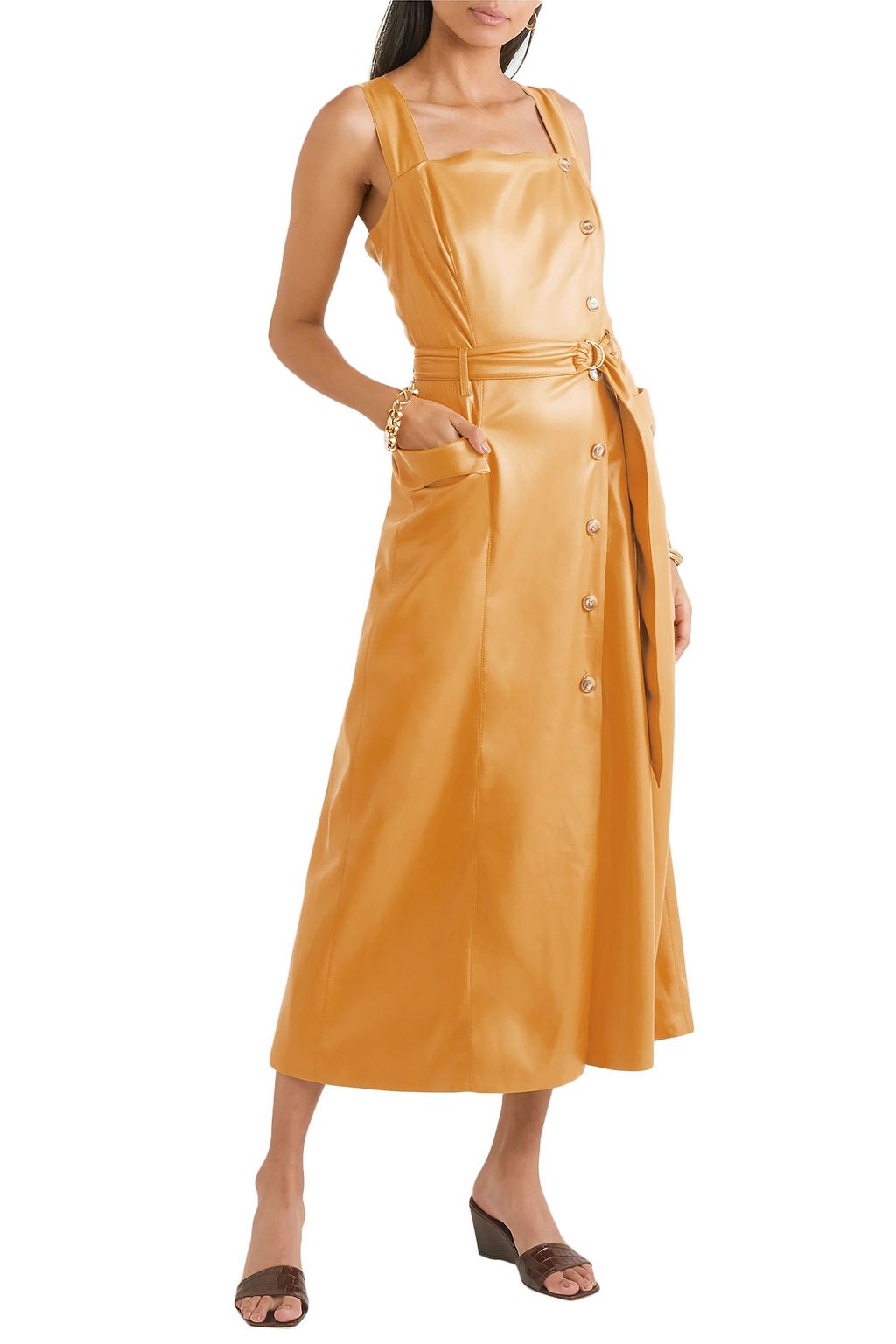 NANUSHKA Moun belted vegan leather wrap-effect midi dress