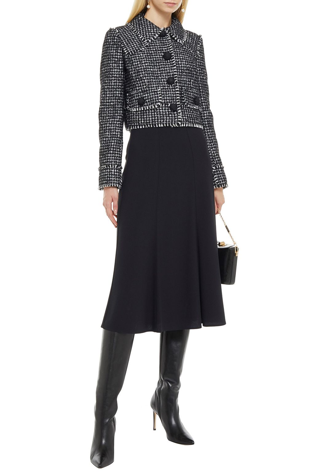 DOLCE&GABBANA Button-embellished houndstooth tweed jacket