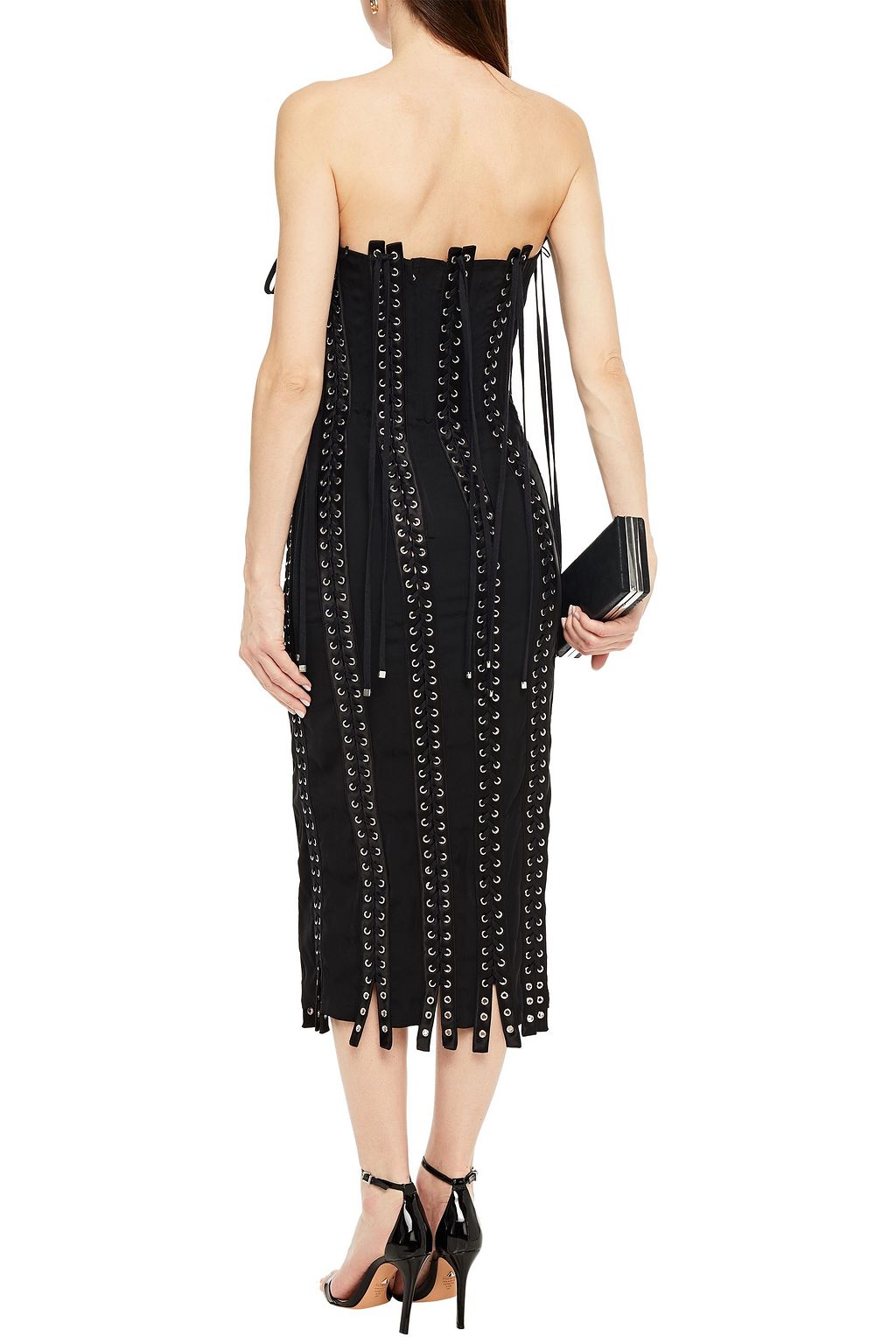 DOLCE&GABBANA Strapless lace-up satin-trimmed silk-blend midi dress