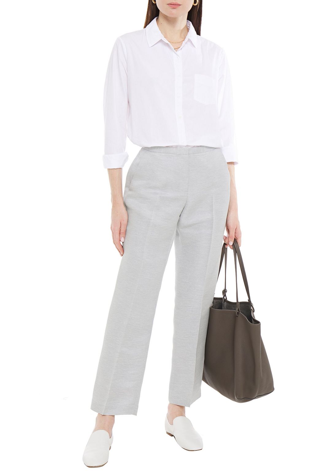 THE ROW Mavery slub silk and linen-blend straight-leg pants
