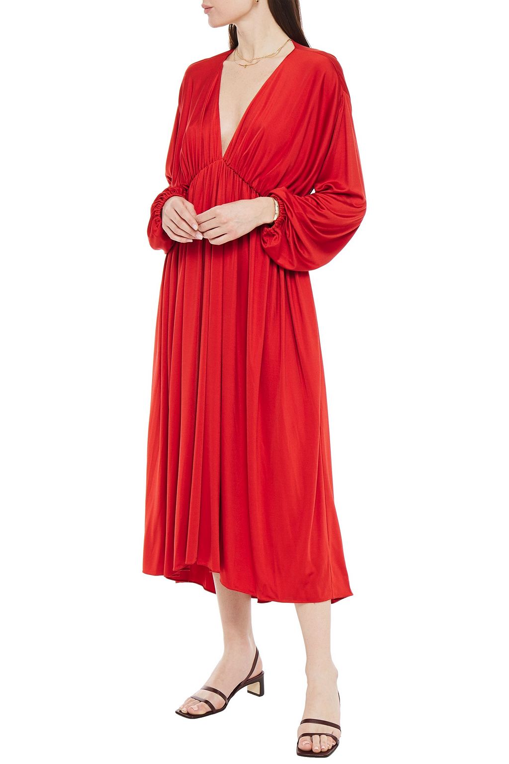 THE ROW Sasha gathered satin-jersey midi dress