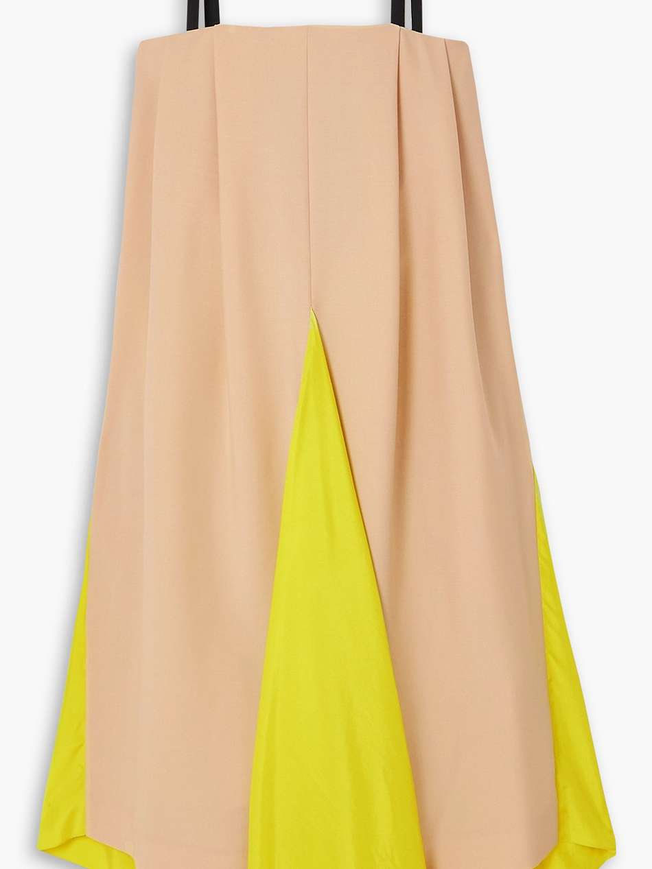 silk-paneled two-tone wool and mohair-blend midi dress