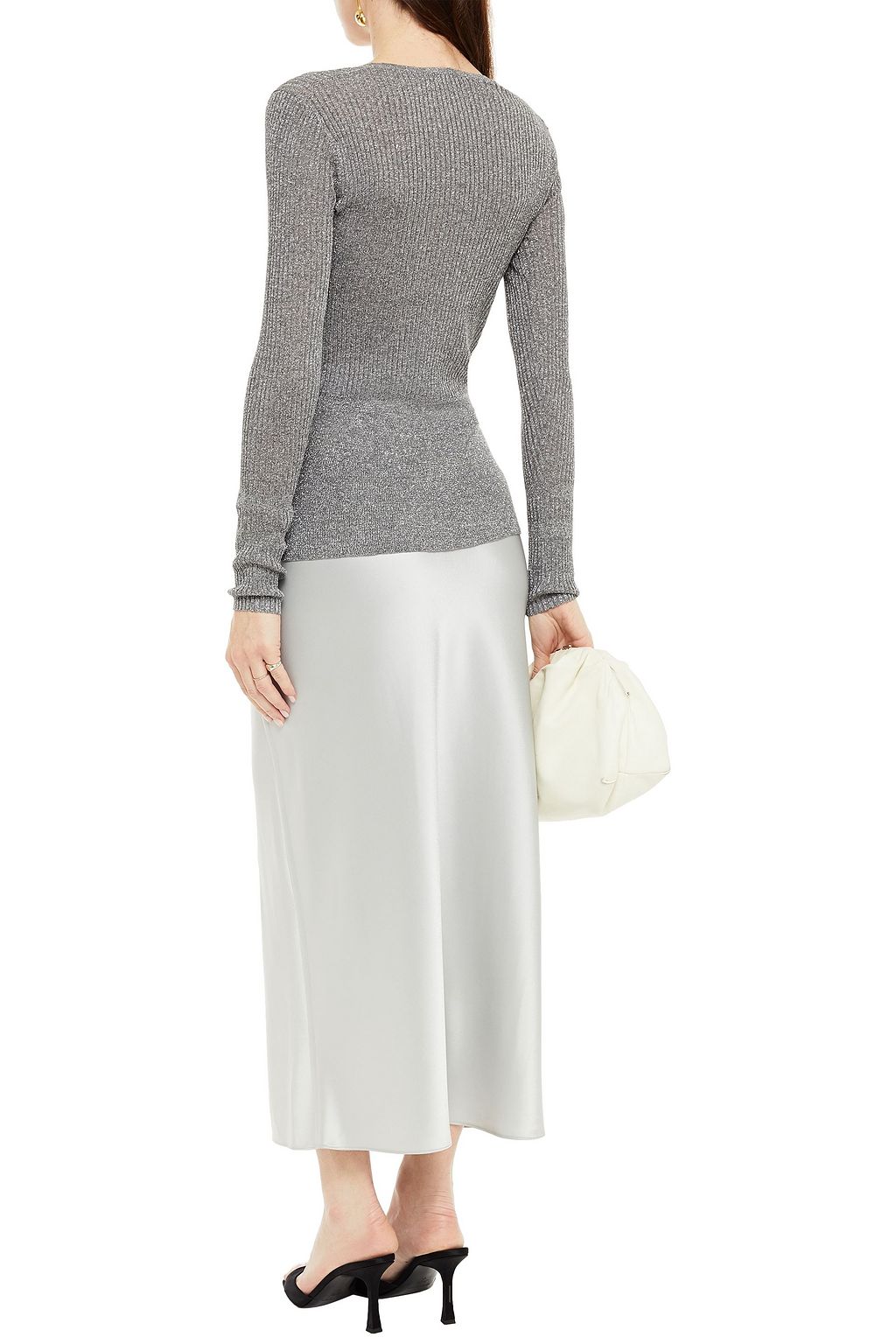 VERONICA BEARD Esmeralda metallic ribbed-knit peplum top