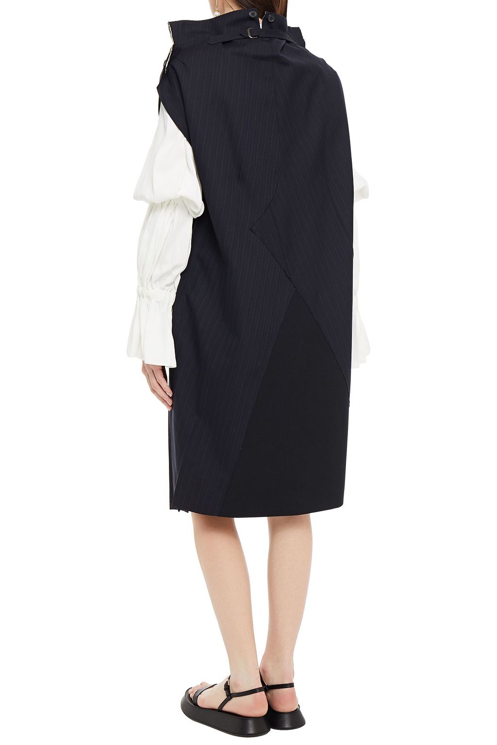 MAISON MARGIELA Button-embellished striped wool-jacquard midi dress