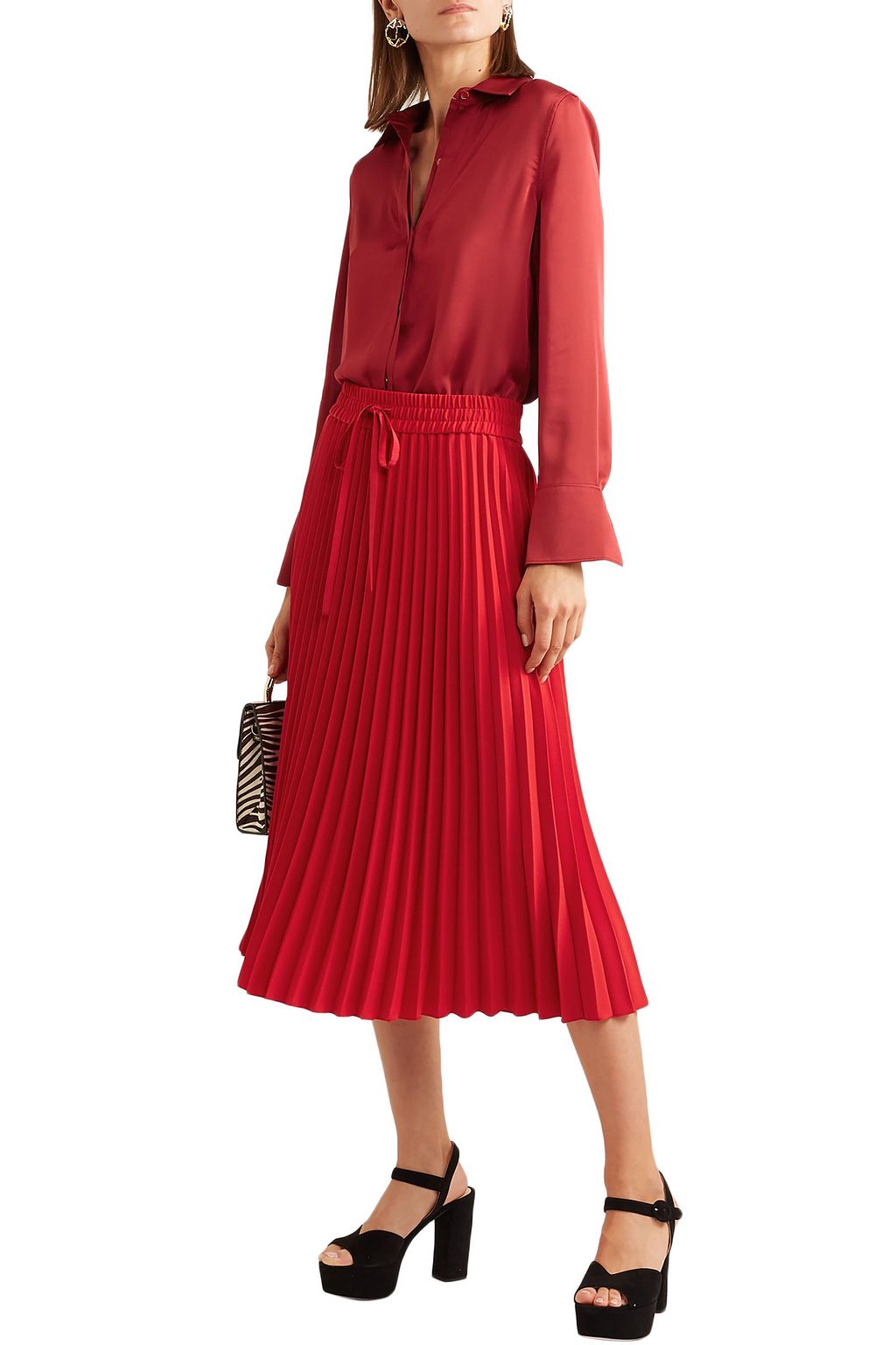 REDVALENTINO Pleated crepe midi skirt