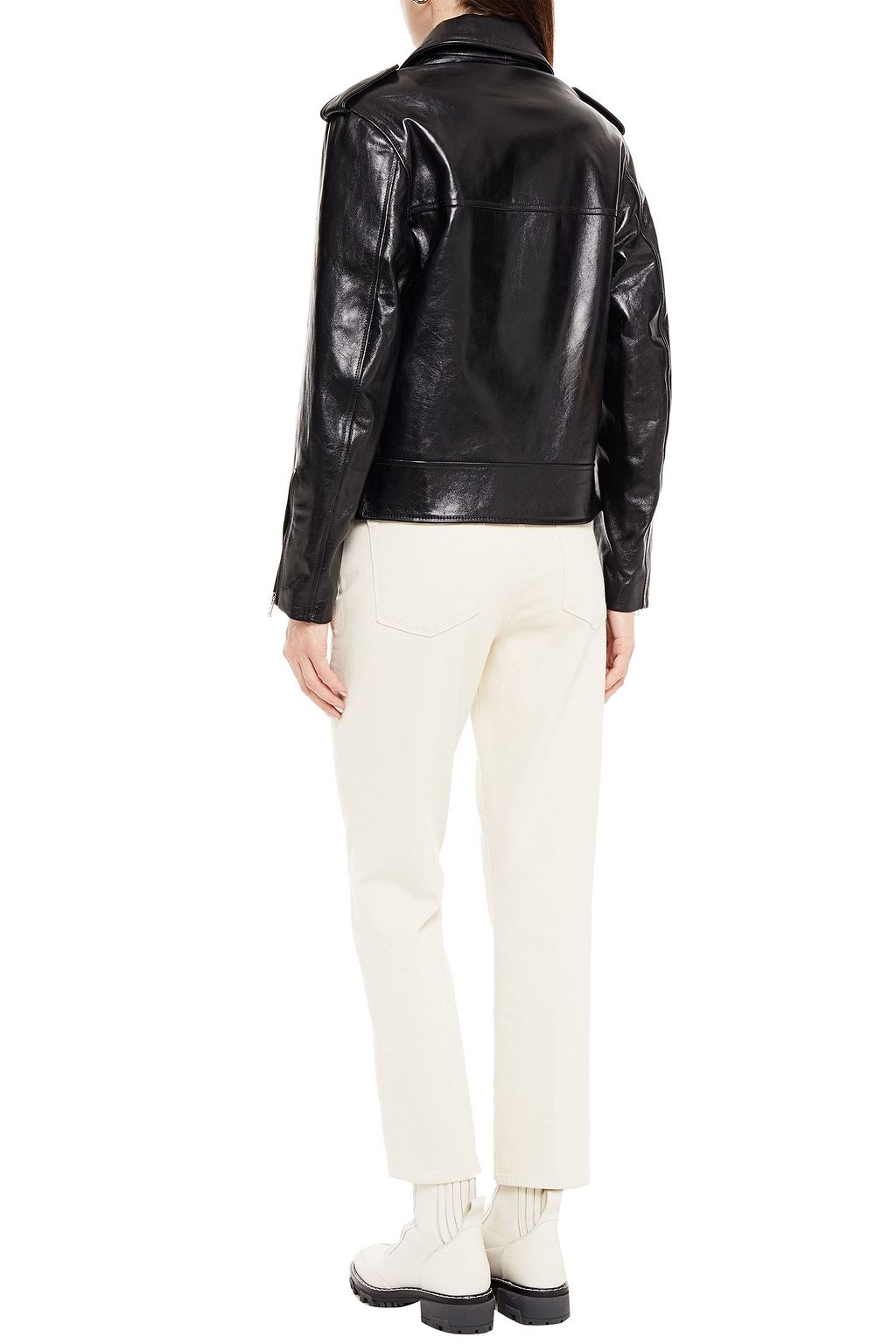 MCQ ALEXANDER MCQUEEN Zip-detailed glossed-leather biker jacket