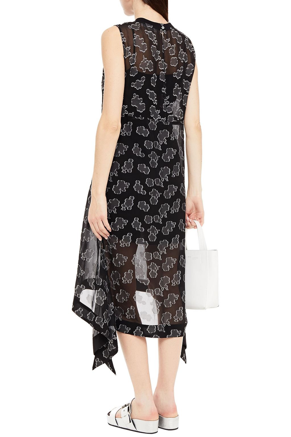MCQ ALEXANDER MCQUEEN Asymmetric fil coupé silk-blend chiffon midi dress