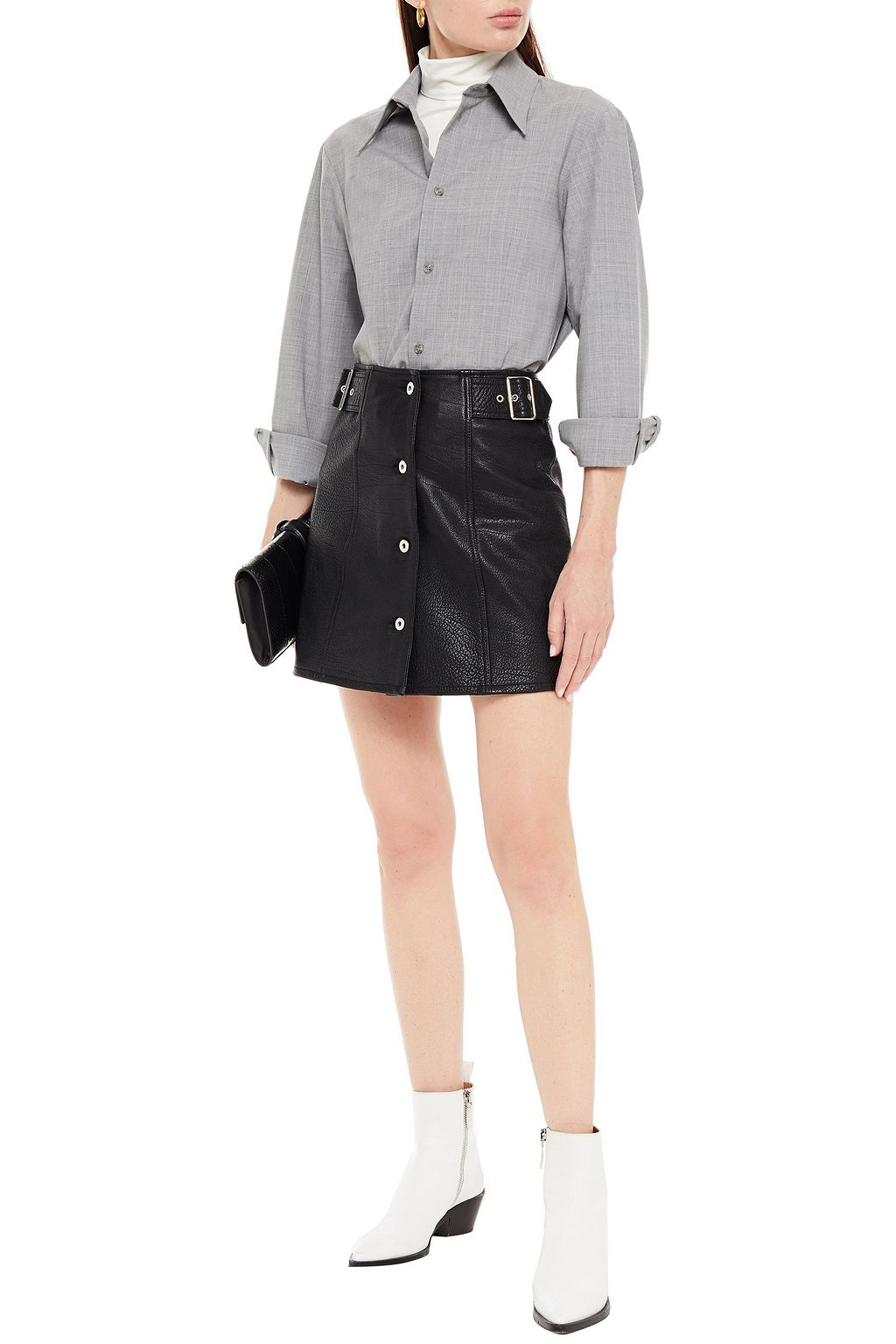 MCQ ALEXANDER MCQUEEN Buckle-detailed textured-leather mini skirt