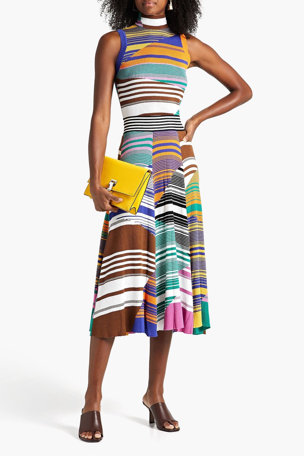 MISSONI Striped ribbed cotton and wool-blend midi skirt