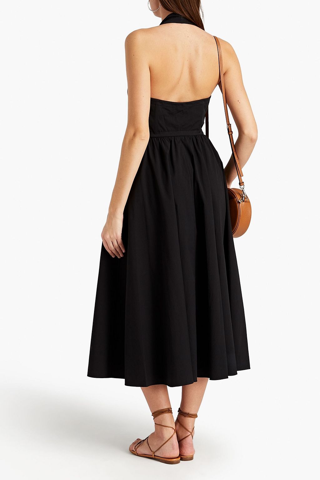 MICHAEL KORS COLLECTION Gathered cotton-blend poplin halterneck midi dress