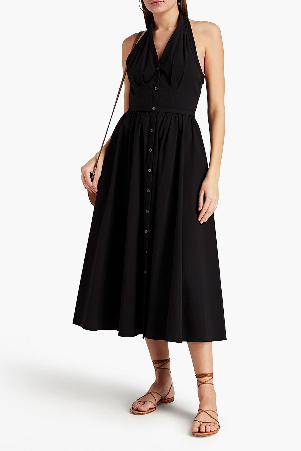 MICHAEL KORS COLLECTION Gathered cotton-blend poplin halterneck midi dress