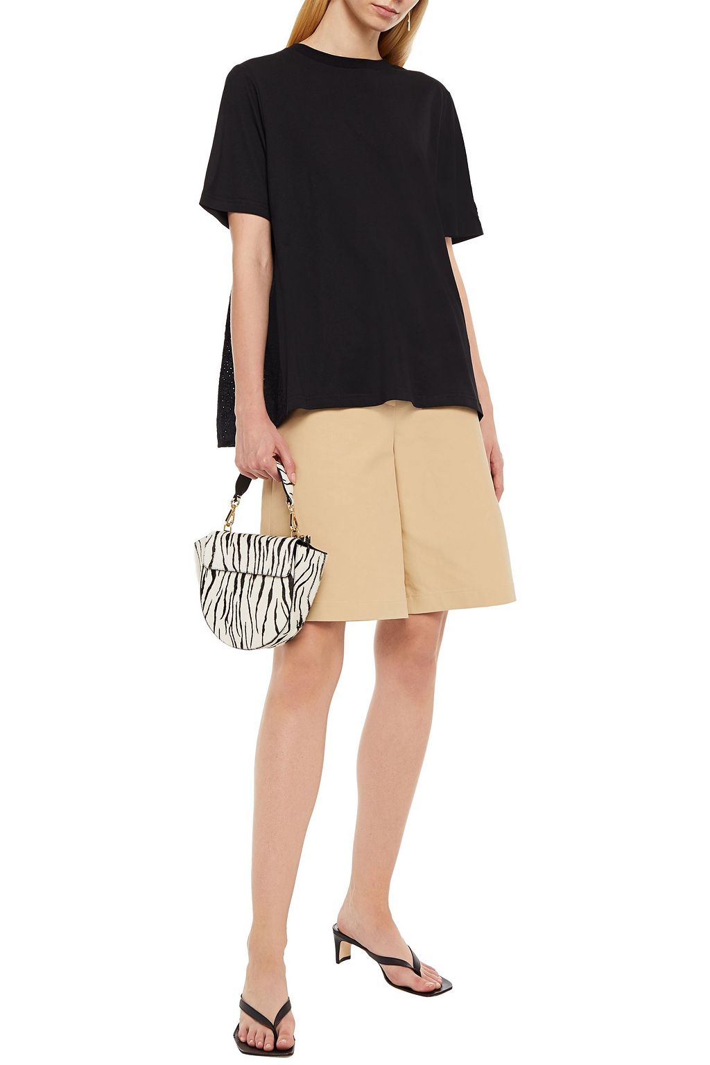 MARKUS LUPFER Serena broderie anglaise-paneled cotton-jersey top