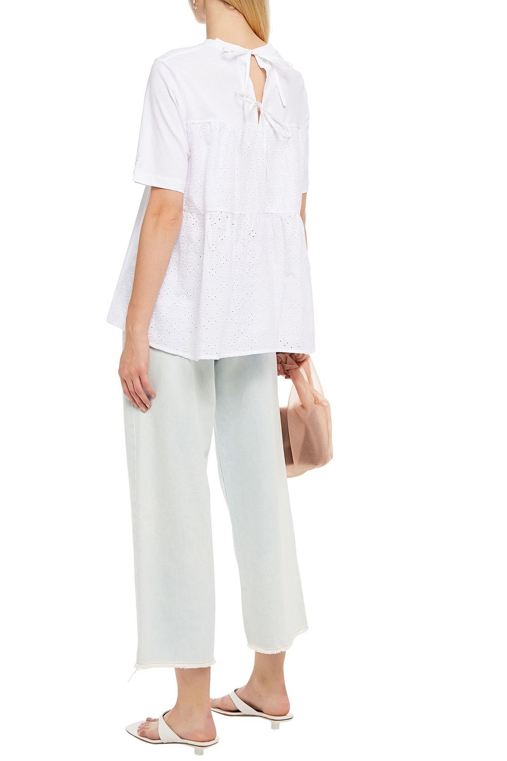 MARKUS LUPFER Serena broderie anglaise-paneled cotton-jersey top