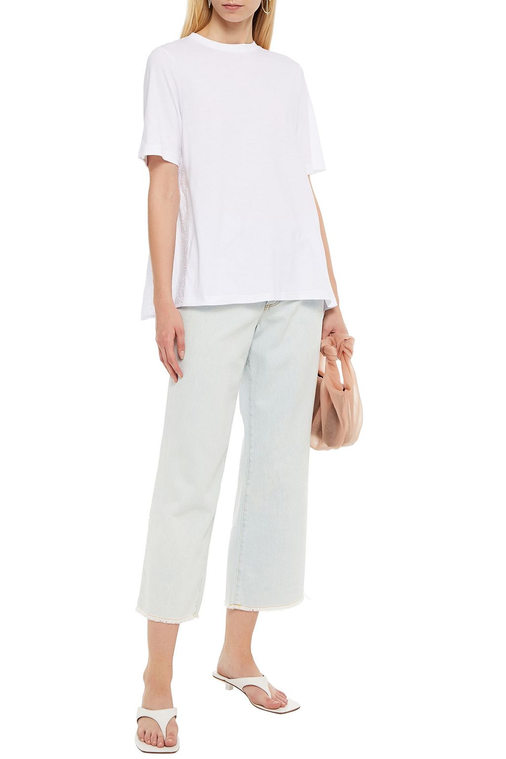 MARKUS LUPFER Serena broderie anglaise-paneled cotton-jersey top