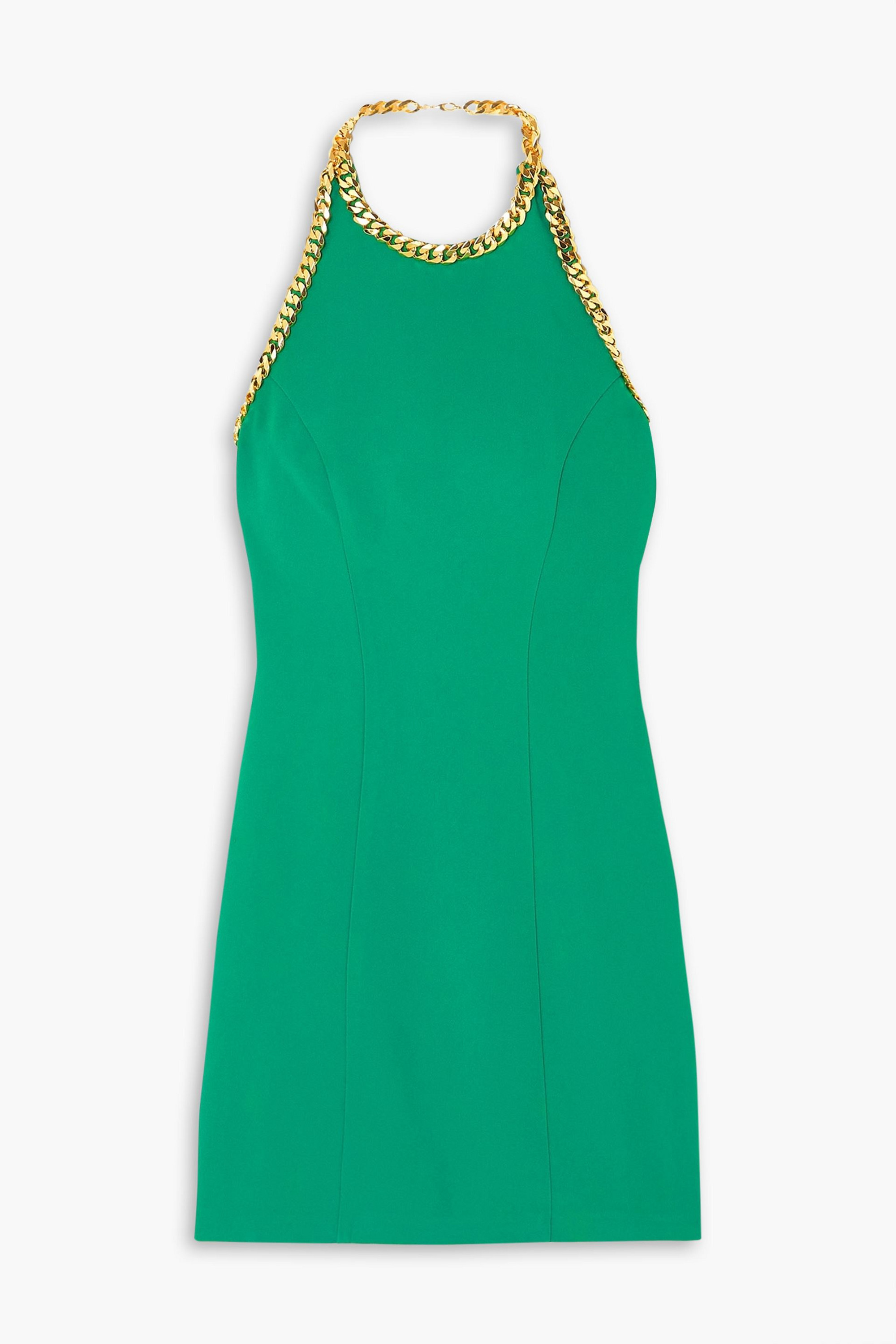 Rowen Rose Chain-embellished crepe halterneck mini dress