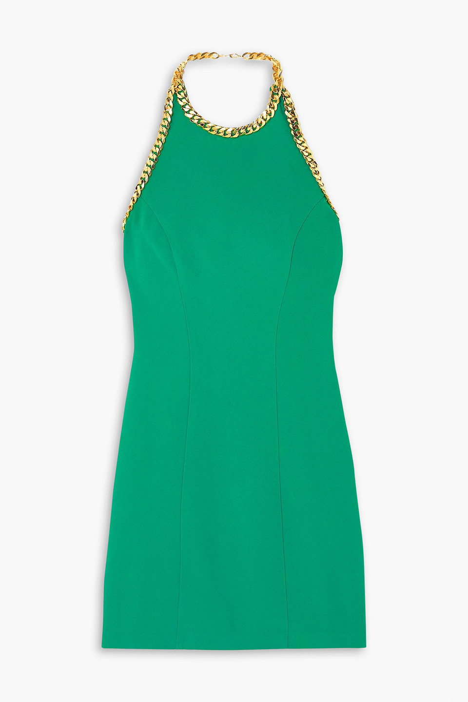 Chain-embellished crepe halterneck mini dress