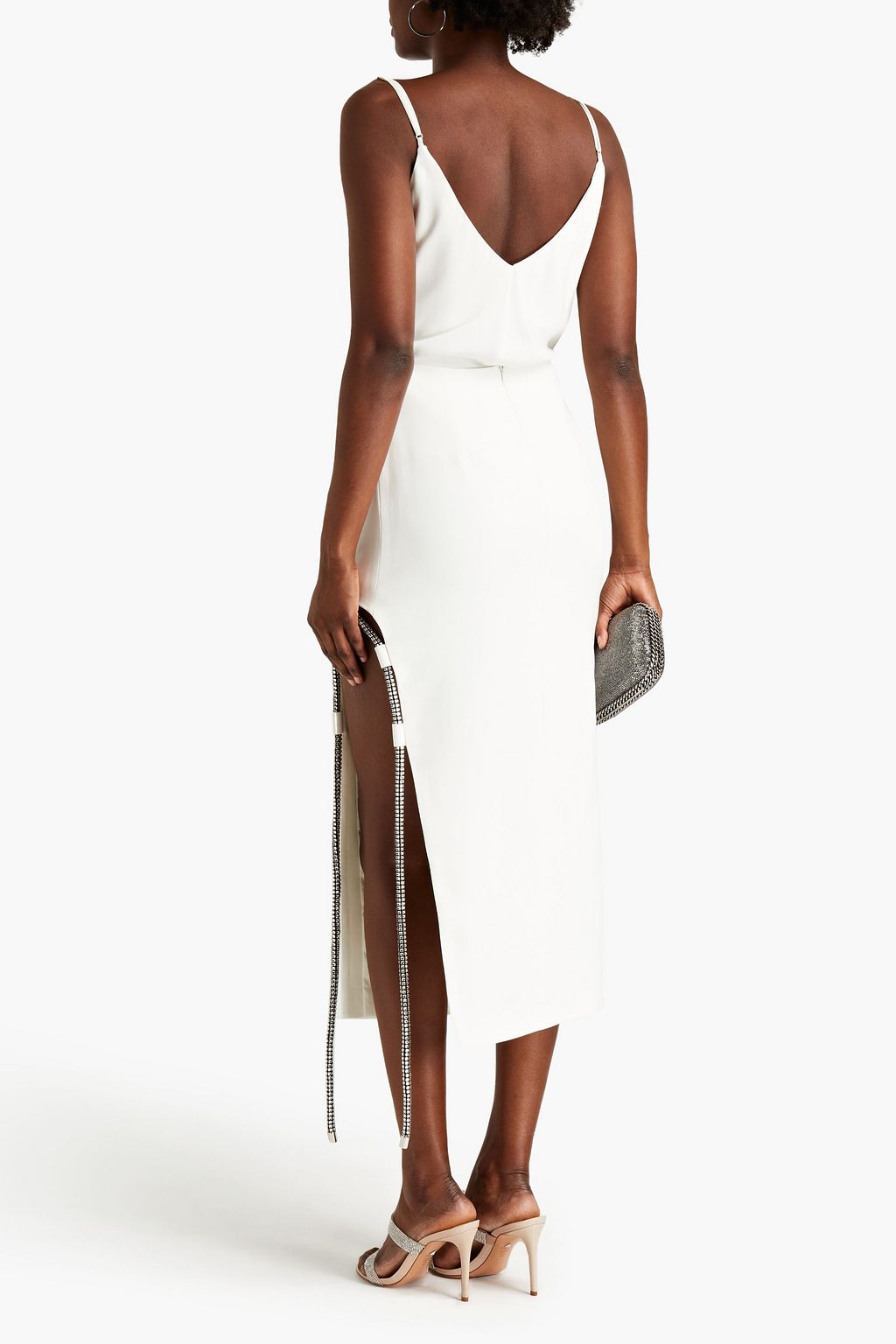DAVID KOMA Crystal-embellished stretch-crepe midi skirt