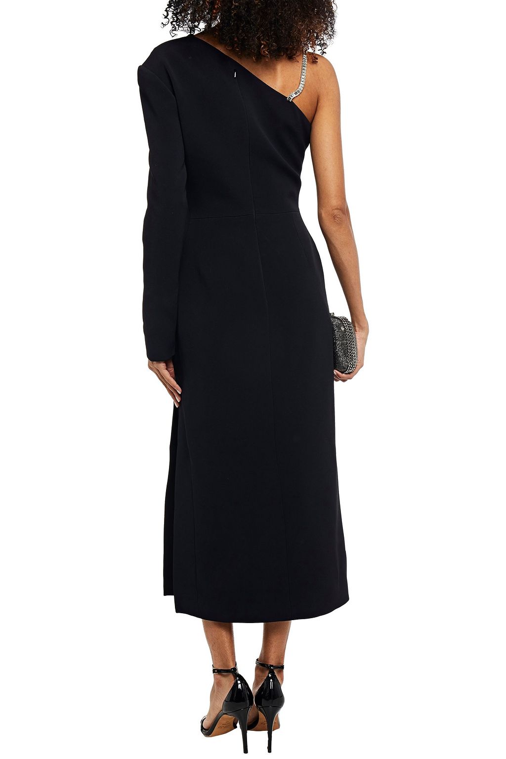 DAVID KOMA One-sleeve crystal-embellished cady midi dress