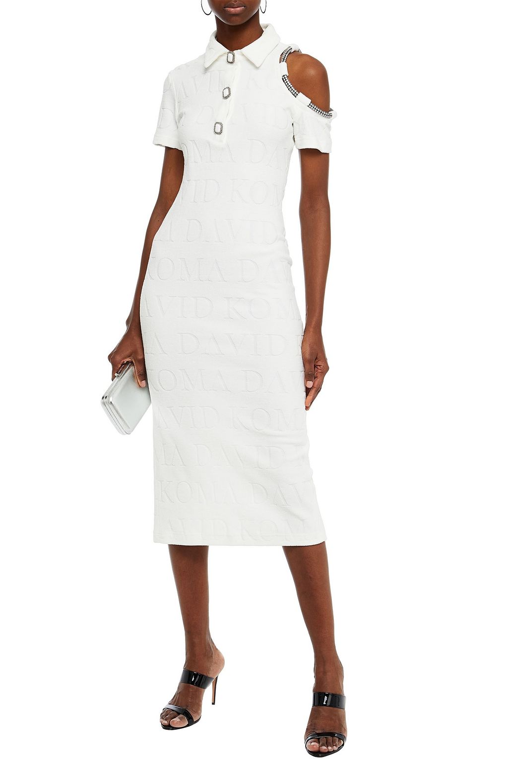 DAVID KOMA Cutout embellished cotton-blend terry-jacquard midi dress