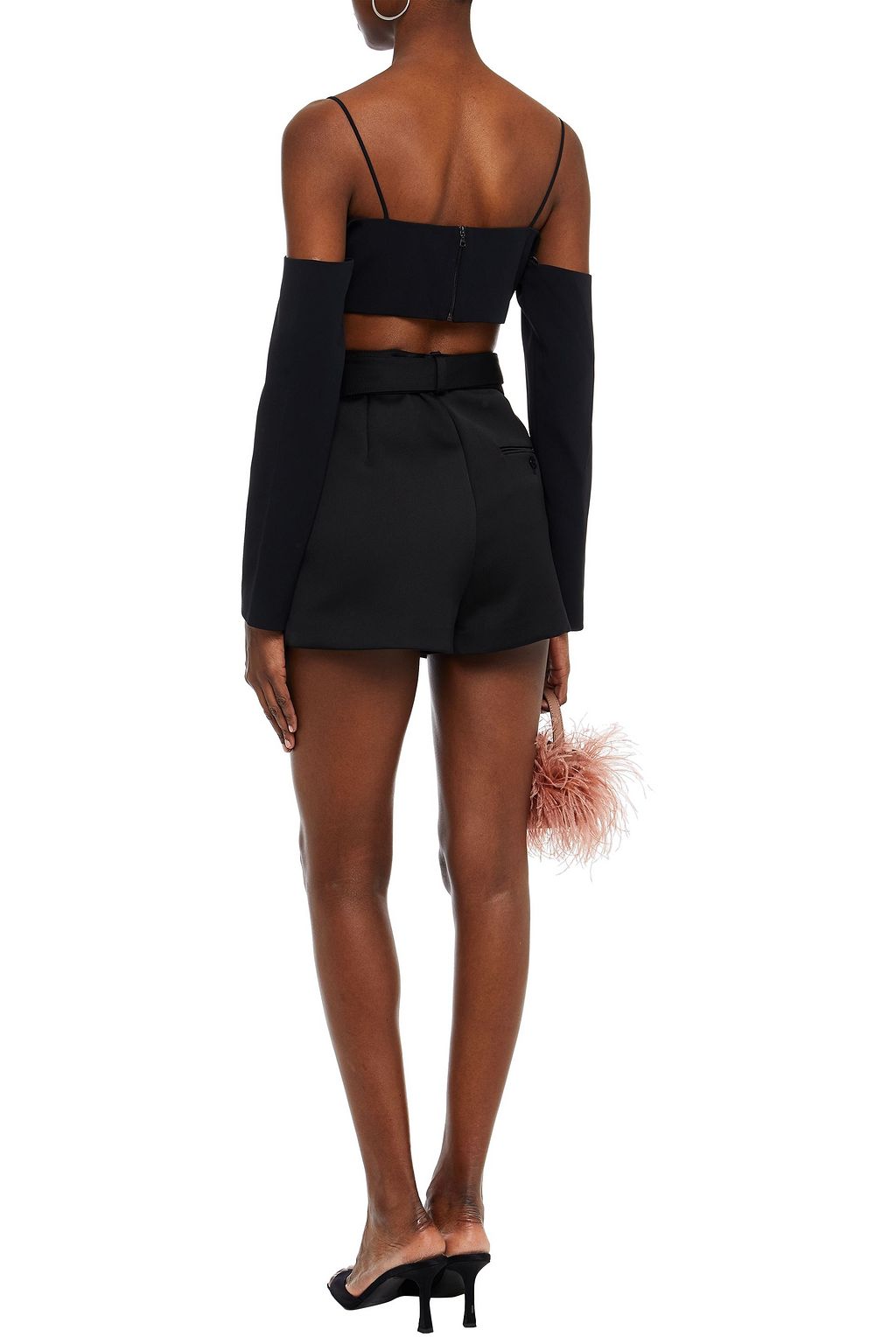 DAVID KOMA Cropped cold-shoulder crepe top
