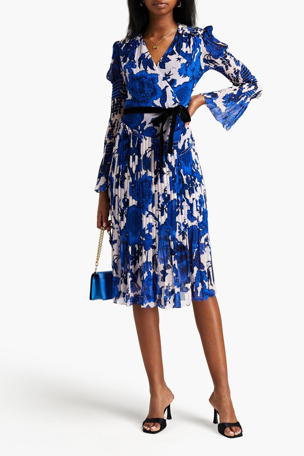 DIANE VON FURSTENBERG Ani plissiertes Wickelkleid aus Krepon mit floralem Print